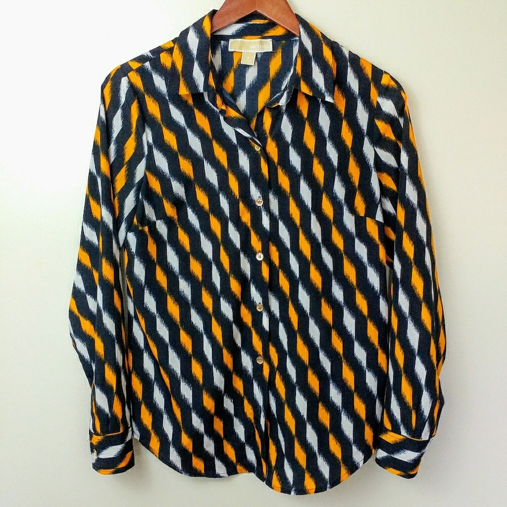 Michael Kors blue/orang button shirt women  Sz S